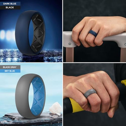 Egnaro Silicone Ring Men 1/4/5/6/7 Multipack of Breathable Mens Silicone Rubber Wedding Rings Bands with Air Flow Grooves