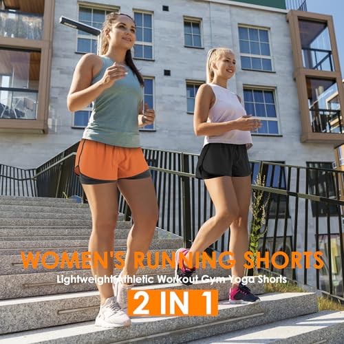 Yevrimow Women's 2 in 1 Running Shorts for Gym Yoga Workout Athletic Shorts High-Waisted Shorts with Liner Pockets Grey