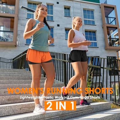 Yevrimow Women's 2 in 1 Running Shorts for Gym Yoga Workout Athletic Shorts High-Waisted Shorts with Liner Pockets Black-XXL