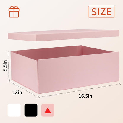 Large Gift Box with Lid 16.5x13x5.5 inches - Includes Card, Ribbons & Filler