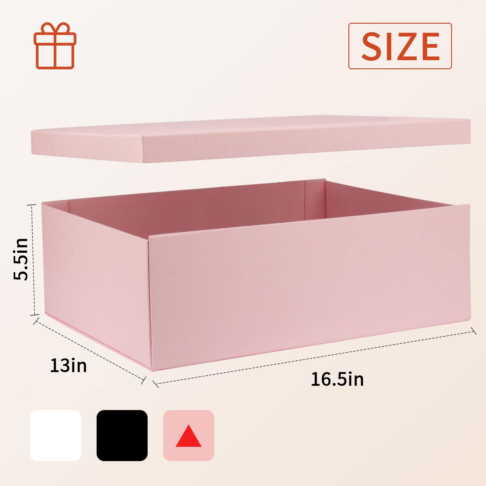Large Gift Box with Lid 16.5x13x5.5 inches - Includes Card, Ribbons & Filler