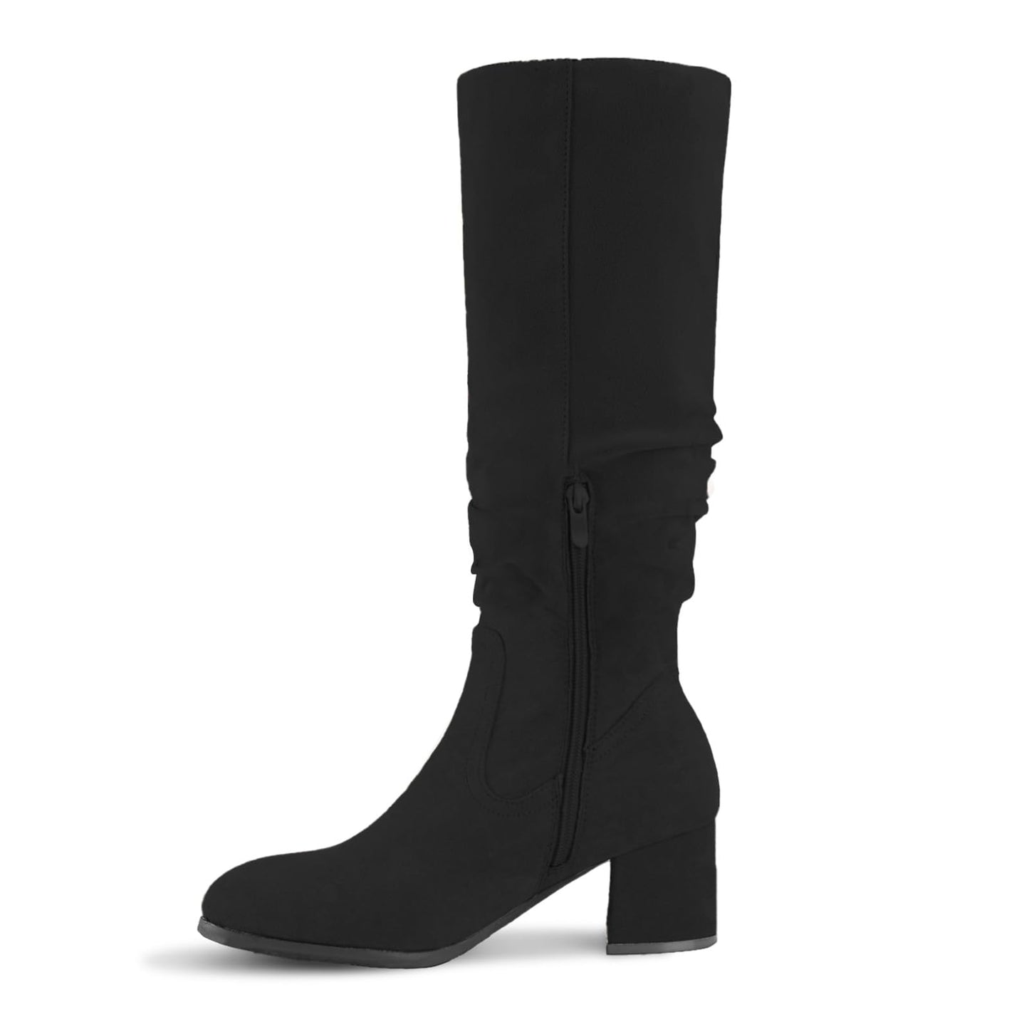 Shoe'N Tale Women's Knee High Boots Chunky Heel Pointed Toe Suede Slouch Winter Shoes with Side Zipper