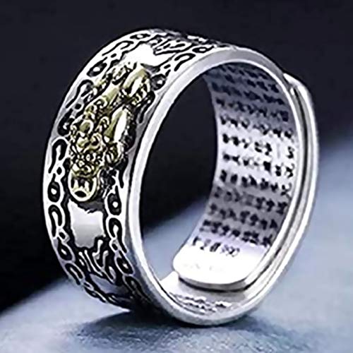 HJ HUAJ 990 Silver Feng Shui Ring PiXiu Rings Protection Wealth Adjustable Gift for Men and Women