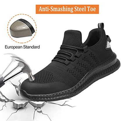 Steel Toe Shoes for Men and Women Comfortable Lightweight Work Safety Shoes Puncture Proof Slip Resistant Indestructible Sneakers Construction Work Utility Black M10.5
