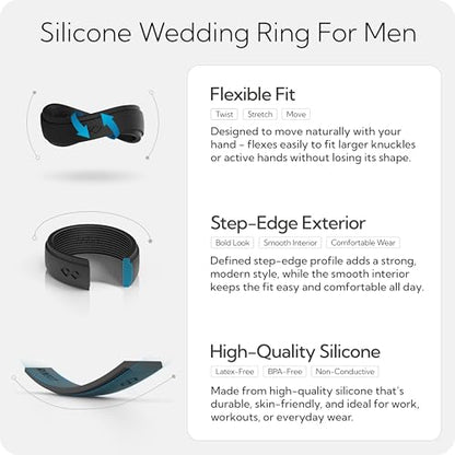 Rinfit Silicone Rings for Men 9mm Wide, 2mm Thick - Mens Rubber Wedding Bands - Infinity Silicone Rings for Him - Patented Design - Pack C, Size 10