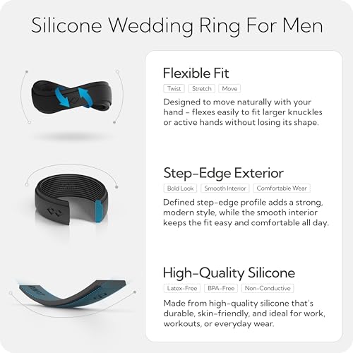 Rinfit Silicone Rings for Men 9mm Wide, 2mm Thick - Mens Rubber Wedding Bands - Infinity Silicone Rings for Him - Patented Design - Pack C, Size 10