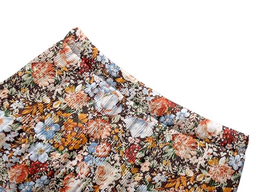 NASHALYLY Women's Chiffon Elastic High Waist Pleated A-Line Flared Maxi Skirts(Coffee Floral,L)