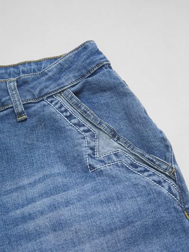Flamingals Wide Leg Jeans for Women Mid Waist Baggy Stitch Decor Denim Washed Pants Without Belt Mid Blue M