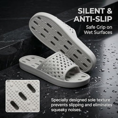 clootess Shower Shoes Slide for Men and Women Holes Bath Slipper Bathroom Sandal Pool Gym College Dorm Non-Slip Grey 44.45