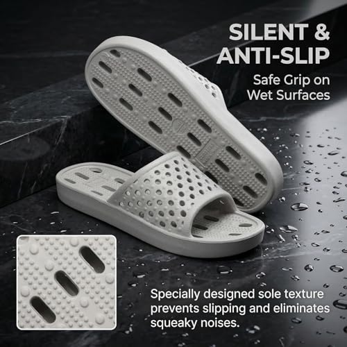 clootess Shower Shoes Slide for Men and Women Holes Bath Slipper Bathroom Sandal Pool Gym College Dorm Non-Slip Grey 44.45