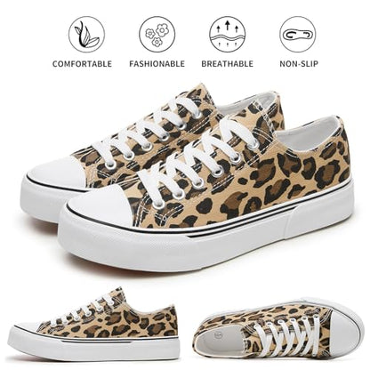hash bubbie Women's Canvas Shoes Fashion Canvas Sneakers for Women Casual Tennis Shoes Low Top Walking Shoes(Leopard Print,US11)