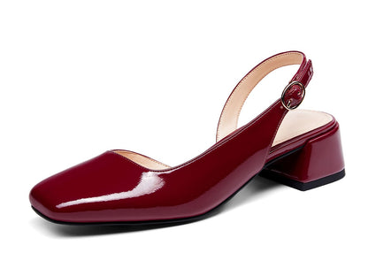 Coutgo Womens Chunky Low Heels D'Orsay Slingback Pumps Closed Square Toe Work Office Dress Shoes, Burgundy, Size 10