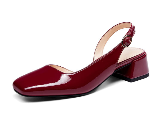 Coutgo Womens Chunky Low Heels D'Orsay Slingback Pumps Closed Square Toe Work Office Dress Shoes, Burgundy, Size 10
