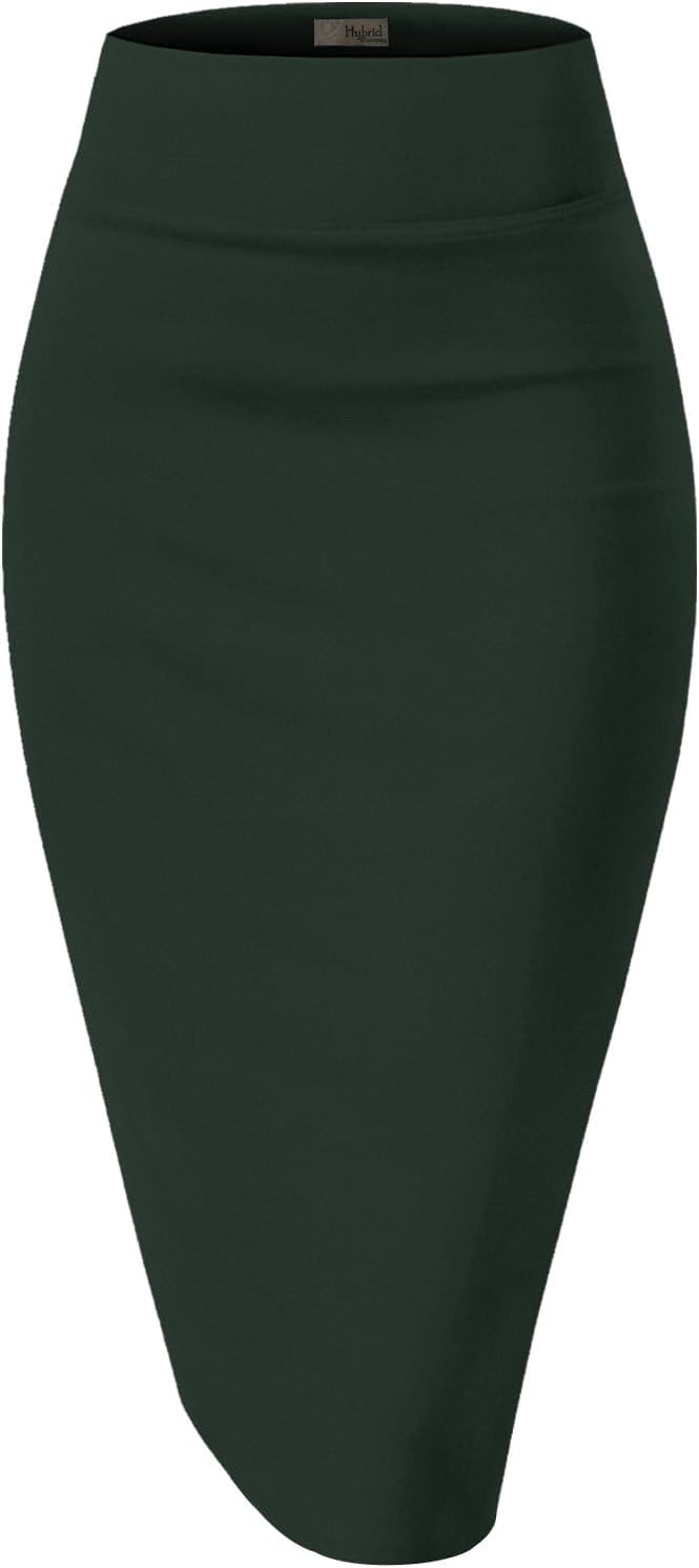 Women's High Waist Pencil Skirt - Premium Stretch Ponte Business Professional Below Knee 1073t-huntergreen
