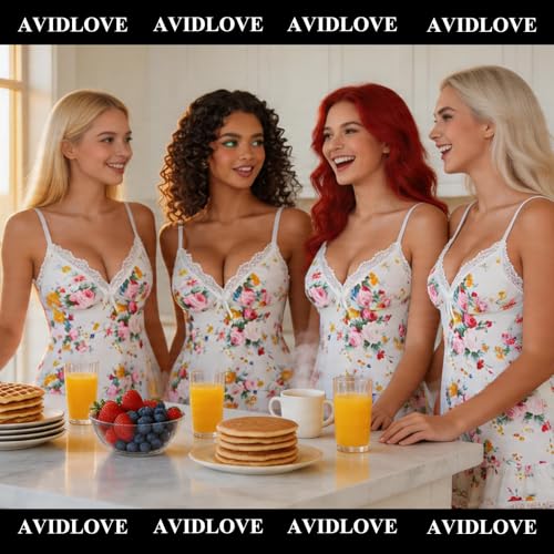 Avidlove Women's Lingerie Sexy Nightwear Spaghetti Strap Nightgown Babydoll Chemise White Floral Small