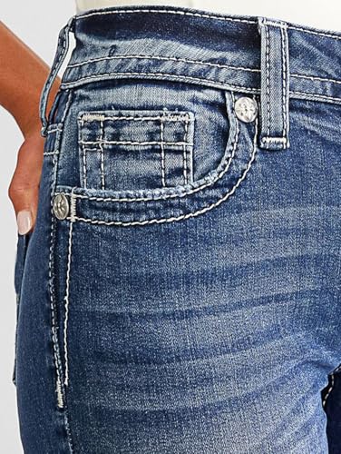 Flamingals Women's Butt Lifting Skinny Leg Jeans Stretchy Tummy Control Mid Rise Denim Jeans Deep Blue Denim L