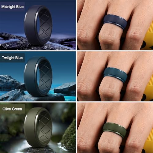 Egnaro Men's Silicone Rings 10mm Wide 2.5mm Thick Rubber Wedding Bands, Multipack 1/4/7 Breathable Comfort Fit For Workout
