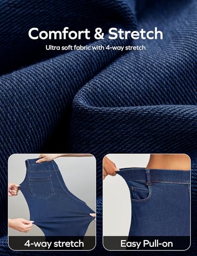 Ewedoos Wide Leg Jeans for Women Stretchy Sweatpant Jeans Women Pull On High Waisted Straight Womens Jeans Baggy Denim Pants Dark Blue