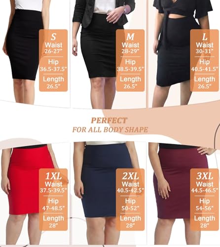 Hybrid & Company Women's Premium Nylon Ponte Stretch High Waist Pencil Suit Skirt Below Knee KSK45002 1073T Black 2X