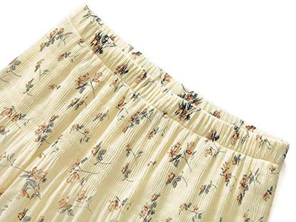 NASHALYLY Women's Chiffon Elastic High Waist Pleated A-Line Flared Maxi Skirts?Flower-203,L