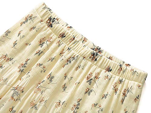NASHALYLY Women's Chiffon Elastic High Waist Pleated A-Line Flared Maxi Skirts?Flower-203,L