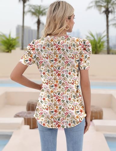 Ivicoer Womens Summer Tops 2025 Blouses for Women Dressy Casual Puff Short Sleeve T Shirt Bohemian Shirt Vacation M