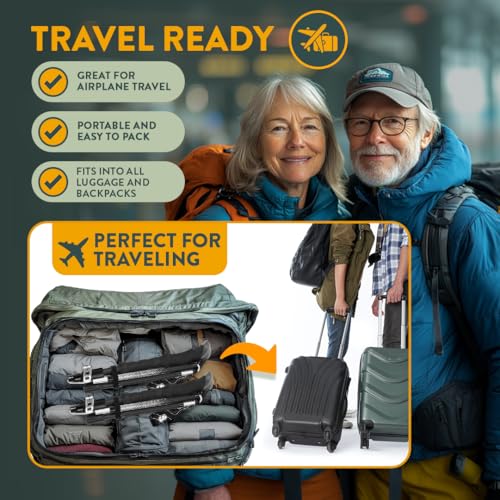 Premium Foldable Hiking Poles by USA Brand - Adjustable, Lightweight Trekking Poles Made of Aircraft Aluminum, Metal Flip Locks & Comfortable Real Cork and EVA Foam Grips