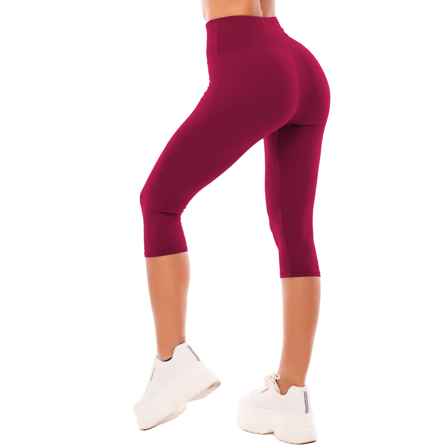 High Waisted Leggings for Women - Buttery Soft Yoga Pants with Tummy Control Capri Wine Red