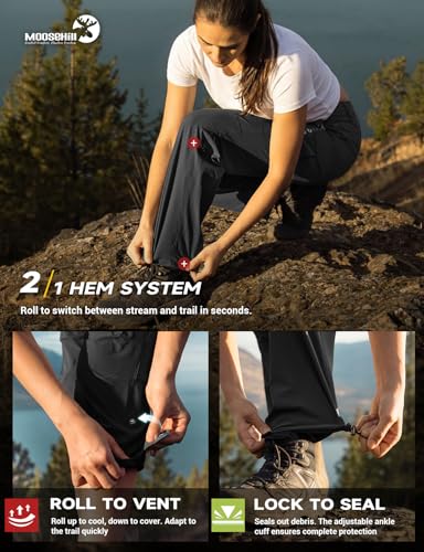 Moosehill Women's Hiking Pants Lightweight Quick Dry Water Resistant Cargo Travel Work Summer Pants for All Seasons (Black,14)
