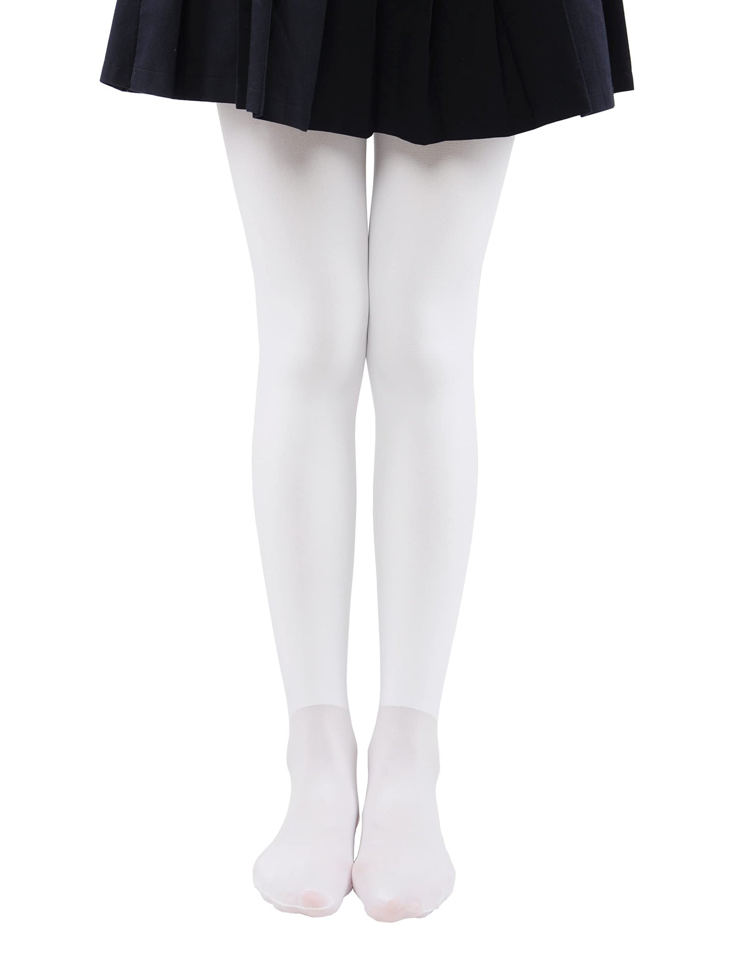 Girls Winter Fleece Lined Tights - Warm Thick Dance Tights for Kids White