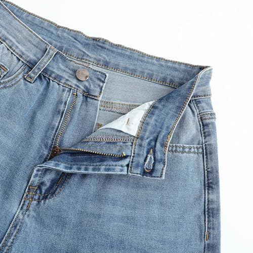 THUNDER STAR Womens High Waisted Wide Leg Jeans Stretchy Distressed Denim Pants Light Blue M