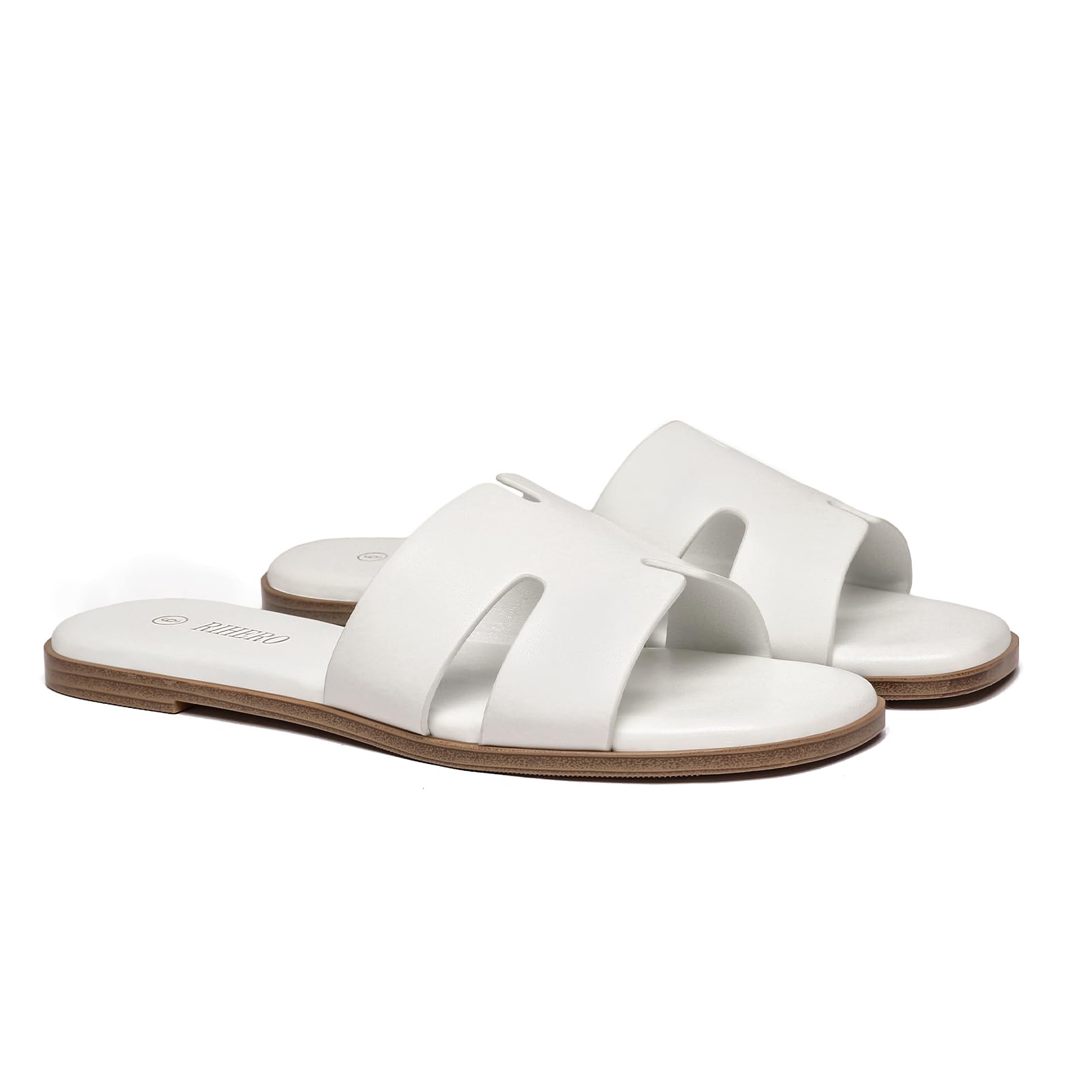 Women's Dressy Flat Sandals - Comfortable Slip On Leather Slide Sandals