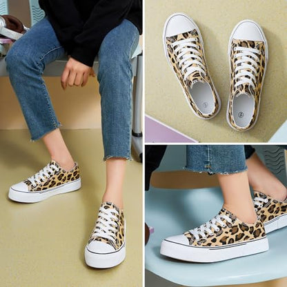 hash bubbie Women's Canvas Shoes Fashion Canvas Sneakers for Women Casual Tennis Shoes Low Top Walking Shoes(Leopard Print,US11)
