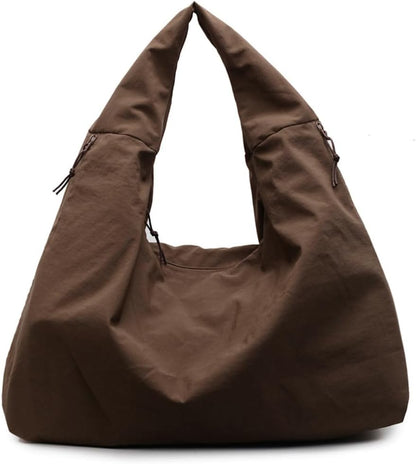 Women Slouchy Hobo Bag - Large Nylon Shoulder Crossbody Tote Handbag Coffee