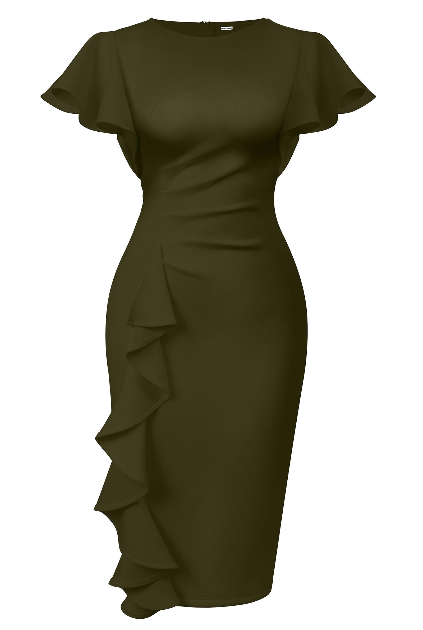 Vintage Ruffle Sleeve Bodycon Midi Dress Vintage Ruffle Sleeve Bodycon Midi Dress