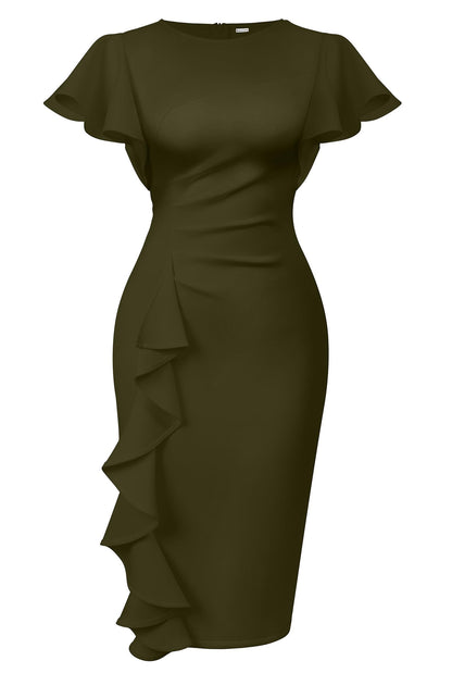 Cato Fashions Online - Women's Vintage Ruffle Sleeve Bodycon Midi Dress - Church Work Office Pencil Dress
