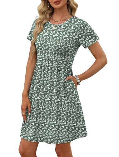 OFEEFAN Spring Dresses for Women Cruise Outfits for Women 2025 2026 Summer Dress Spring Outfits 2026 Easter Dress with Pockets Floral Green L