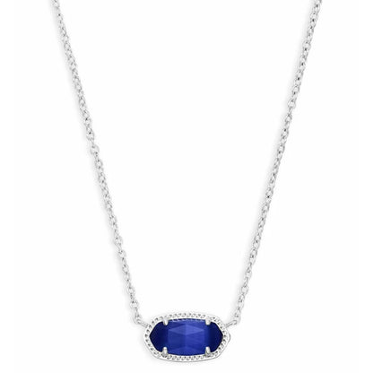 Kendra Scott Elisa Pendant Necklace - 14k Gold Plated Delicate Fashion Jewelry for Women RHODIUM - COBALT CATS EYE