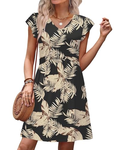 Hawaiian Dresses for Women Boho Beach Dresses Tropical Vacation Outfits Resort Wear Ruffle Sleeve Swing Dress Elegant Classy Summer Sundress Italian Dress Black Apricot Floral L