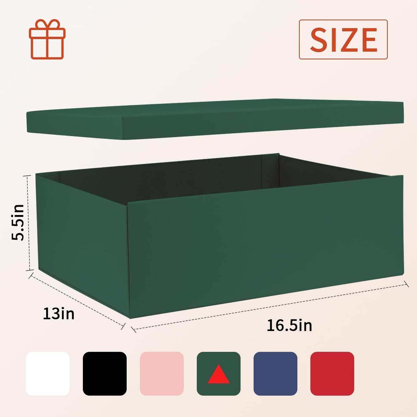 Large Gift Box with Lid 16.5x13x5.5 inches - Includes Card, Ribbons & Filler