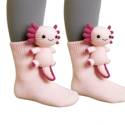 Cute Animal Socks for Women - Plush Long Stocking Socks with 3D Designs Axolotl