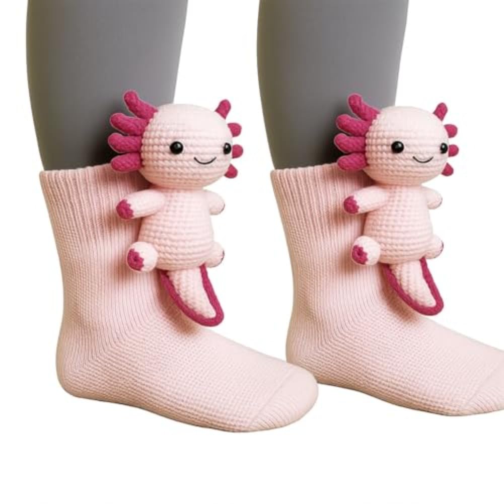 Cute Animal Socks for Women - Plush Long Stocking Socks with 3D Designs Axolotl