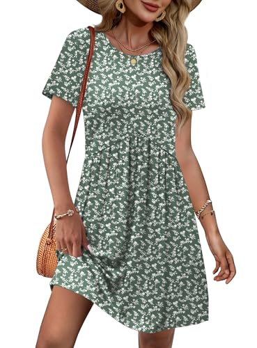 OFEEFAN Spring Dresses for Women Cruise Outfits for Women 2025 2026 Summer Dress Spring Outfits 2026 Easter Dress with Pockets Floral Green L