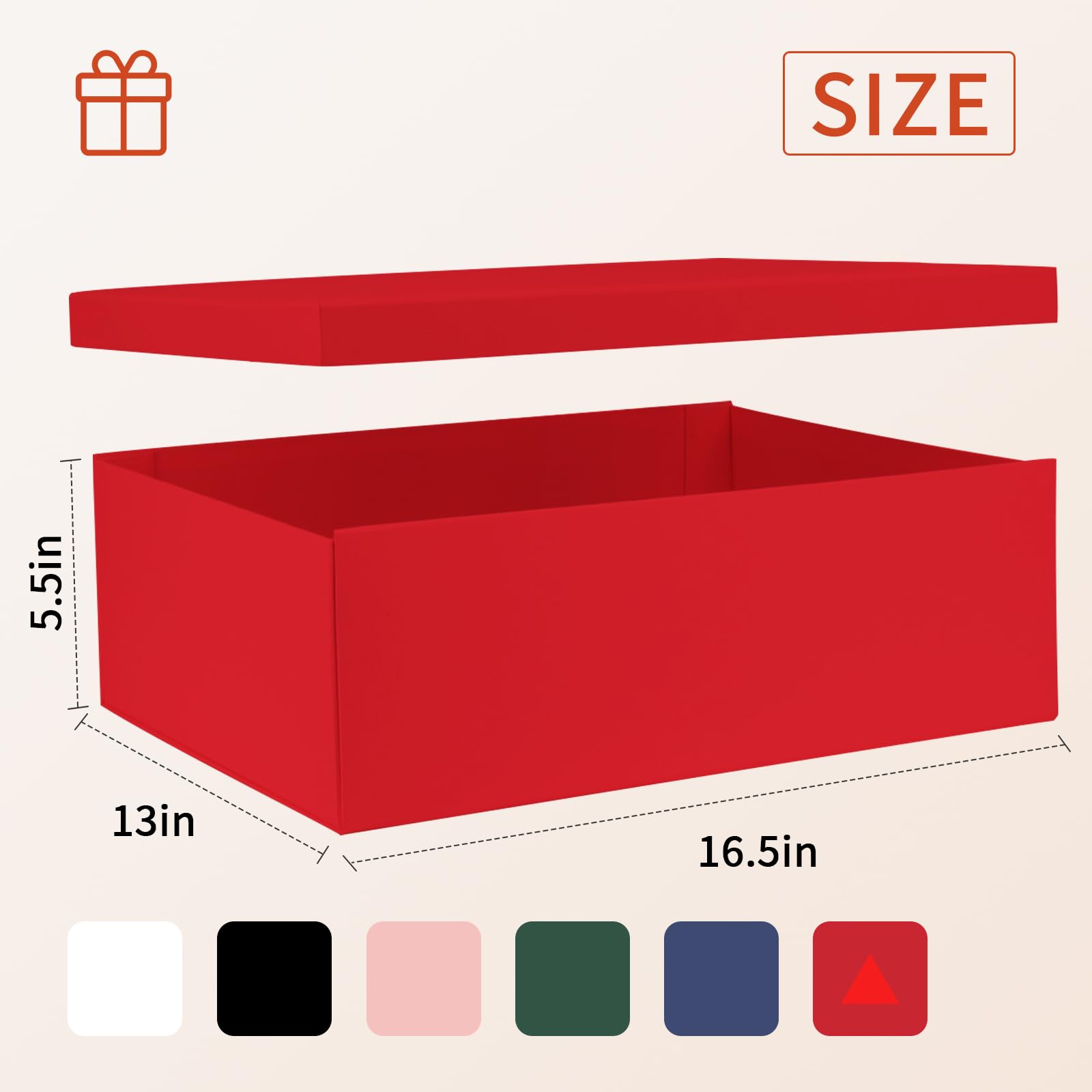 Large Gift Box with Lid 16.5x13x5.5 inches - Includes Card, Ribbons & Filler