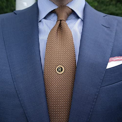 HAWSON Men's Tie Tack With Chain, Gold Initial Tie Pin, Crystal Lapel Pin Accessories
