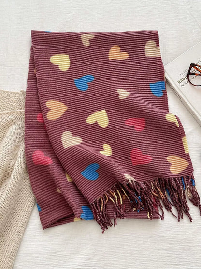 Heart Patterned Tassel Scarf