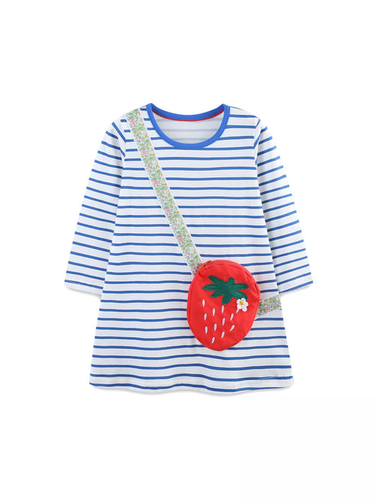 Children's Strawberry Striped Long Sleeve Dress