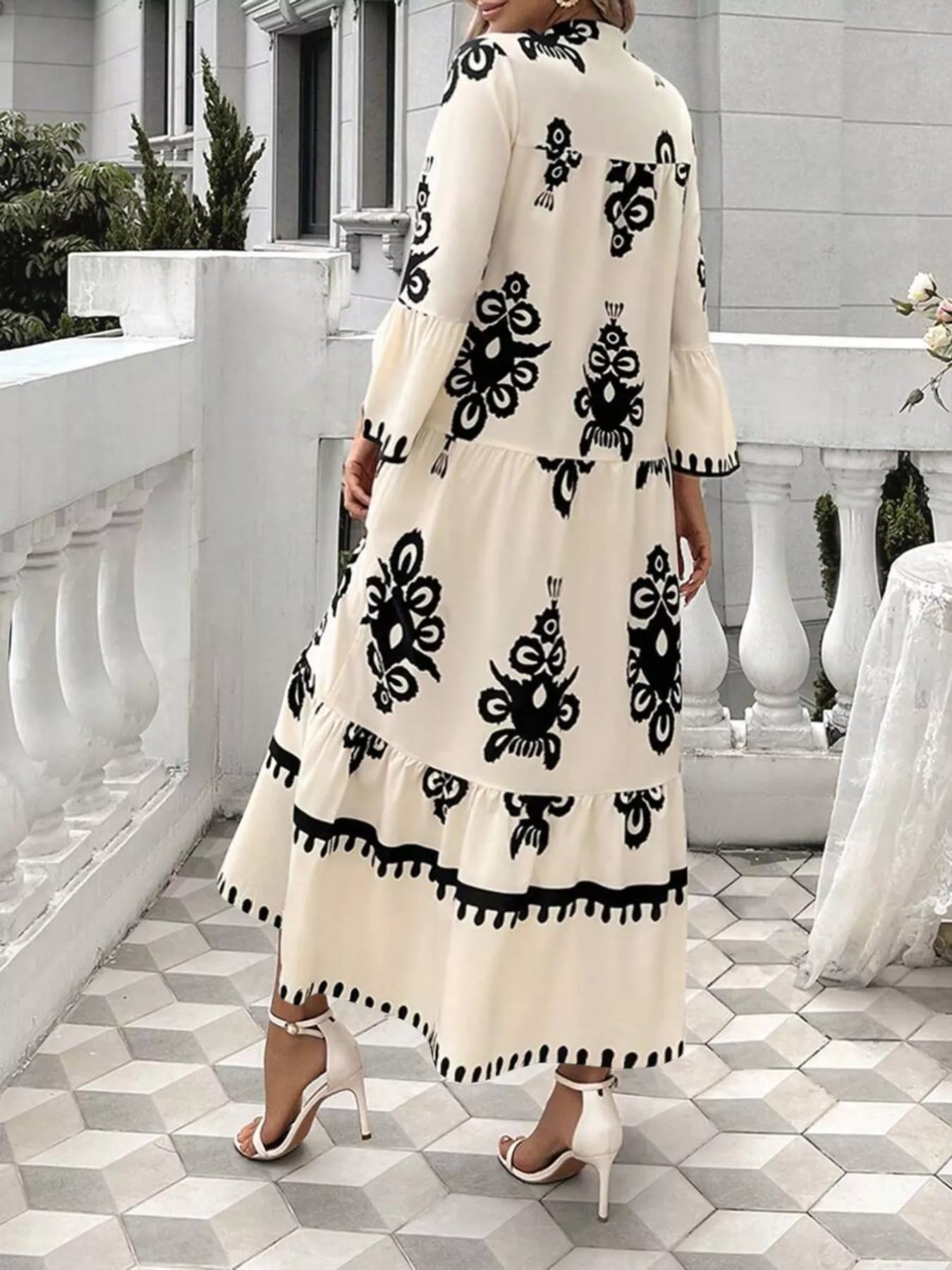 Bohemian Print Tiered Midi Dress