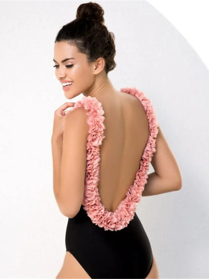 Backless Petal Strap Parent-Child Swimsuit Mom-Black