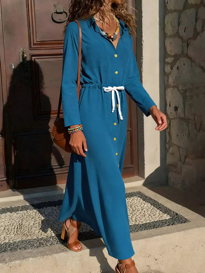 Button-Down Long Sleeve Dress French Blue